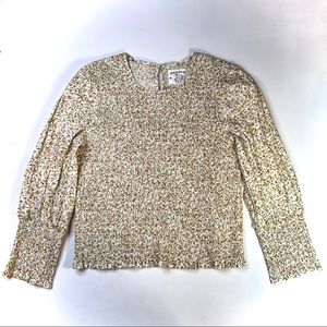 Meadows by LF Markey yellow floral smocked cream folk top/8